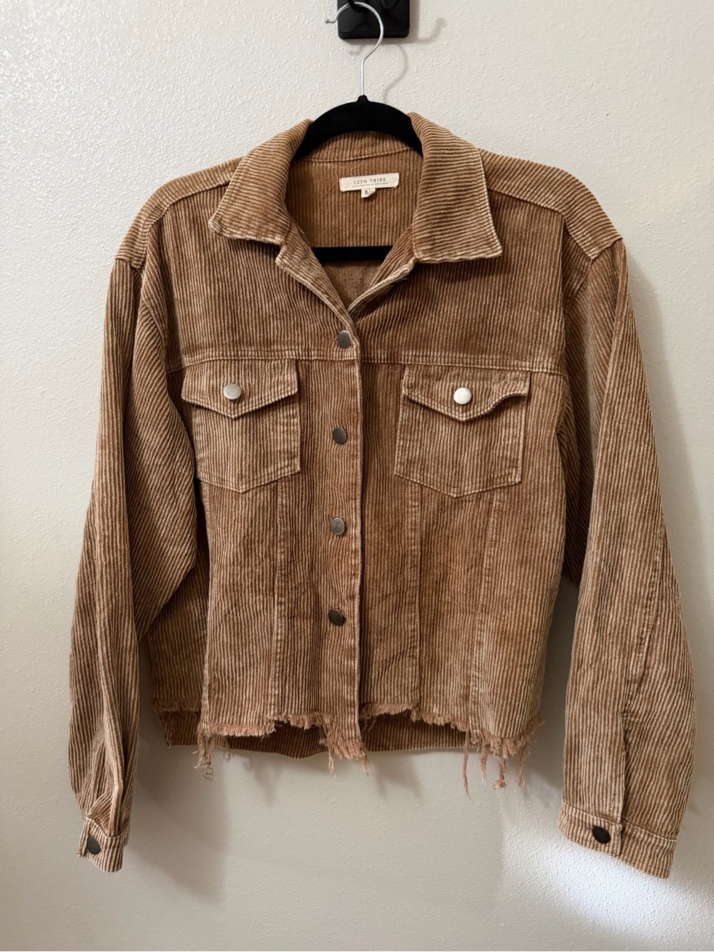 12th Tribe Brown Corduroy Distressed Raw Hem Oversized Jacket Size M